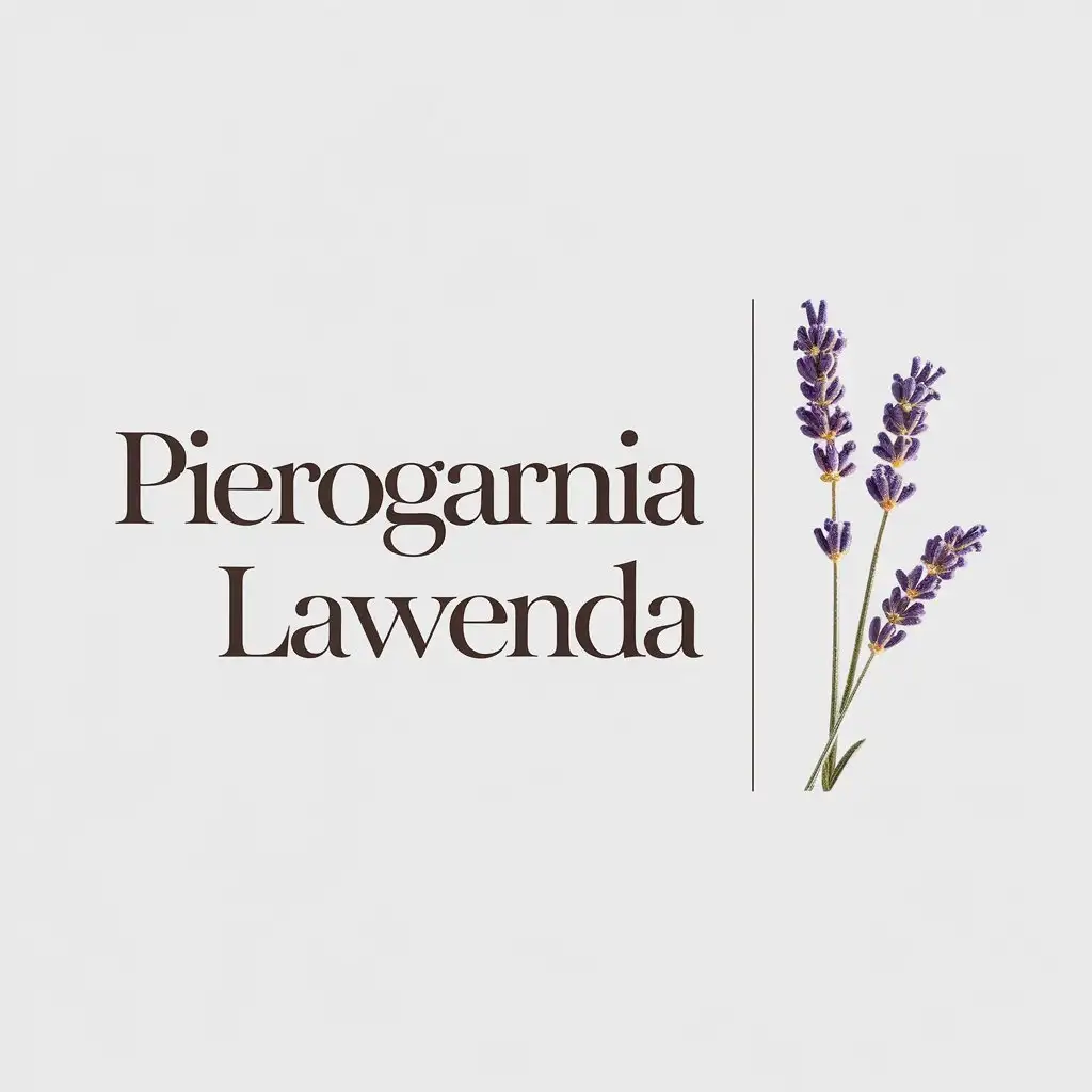 LOGO Design for Pierogarnia Lawenda Minimalistic with Lavender Seeds and Flowers in Skrypt Pinyona Font