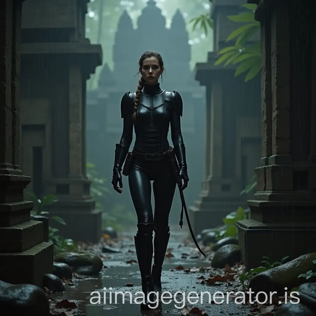 Princess-Leia-in-Skintight-Catsuit-Sneaking-Through-Alien-Ruins-on-Rainy-Jungle-Planet