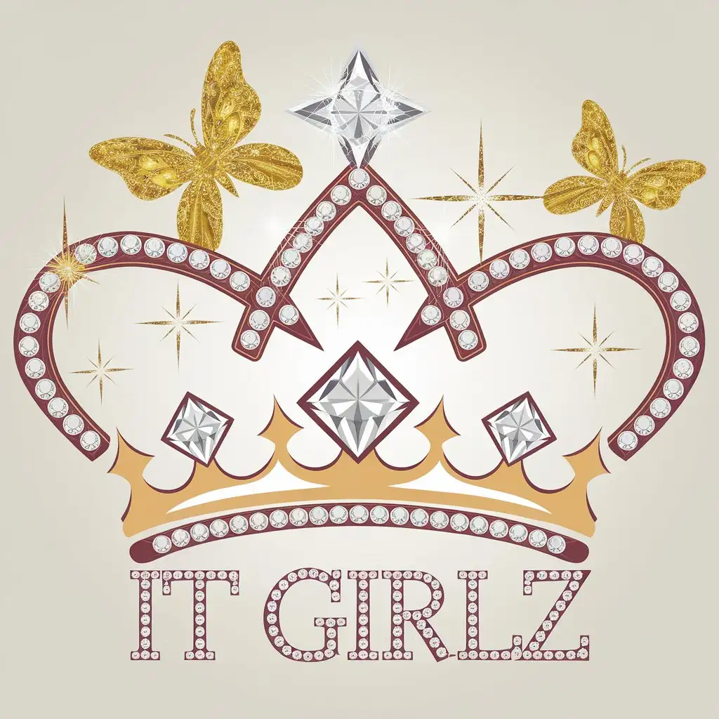 LOGO Design for It Girlz Elegant Diamond and Gold Crown with Glittery Sparkles and Butterflies