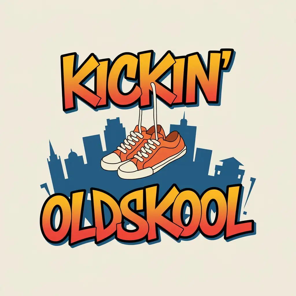 LOGO Design For Kickin Oldskool Modern Graffiti Style with Sneakers and City Silhouette