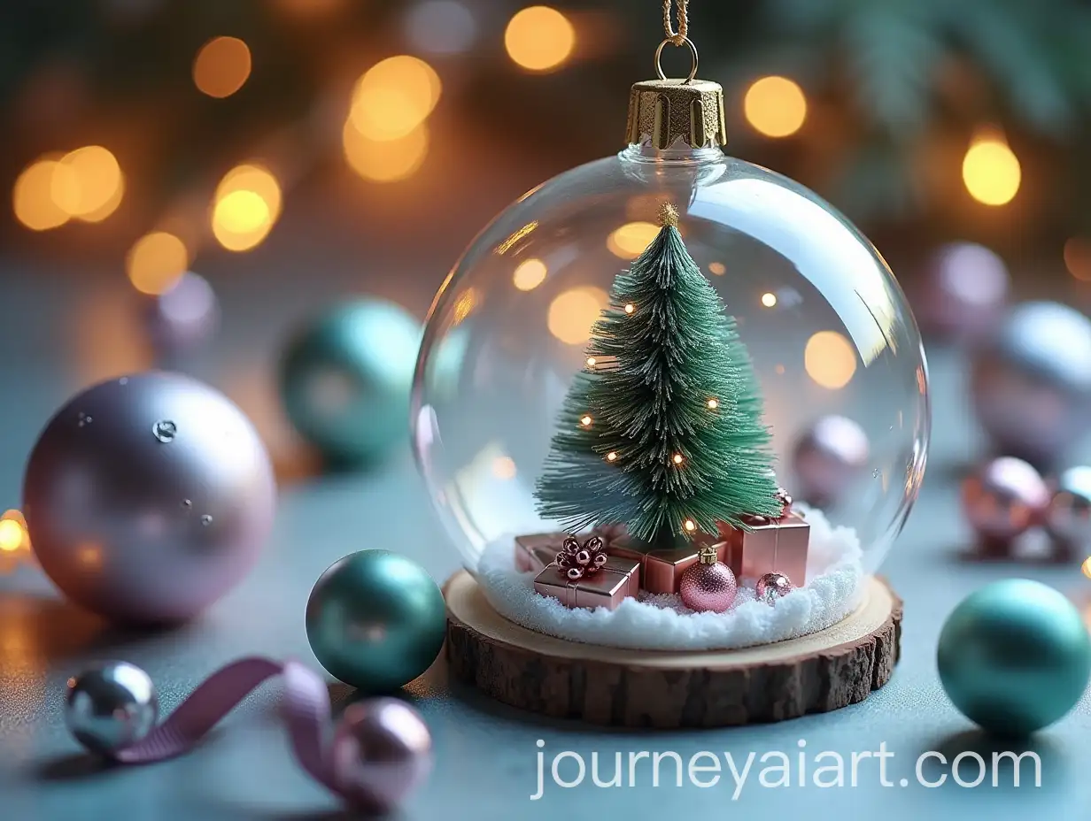 Miniature-Christmas-Tree-Glass-Ornament-Surrounded-by-Festive-Decorations