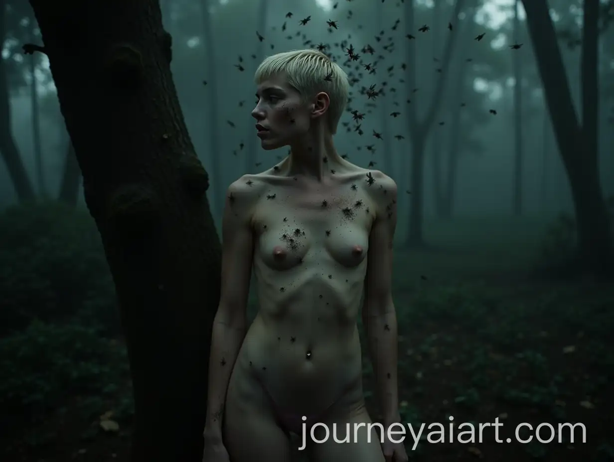 Distressed-Woman-Surrounded-by-Flies-in-Dark-Jungle