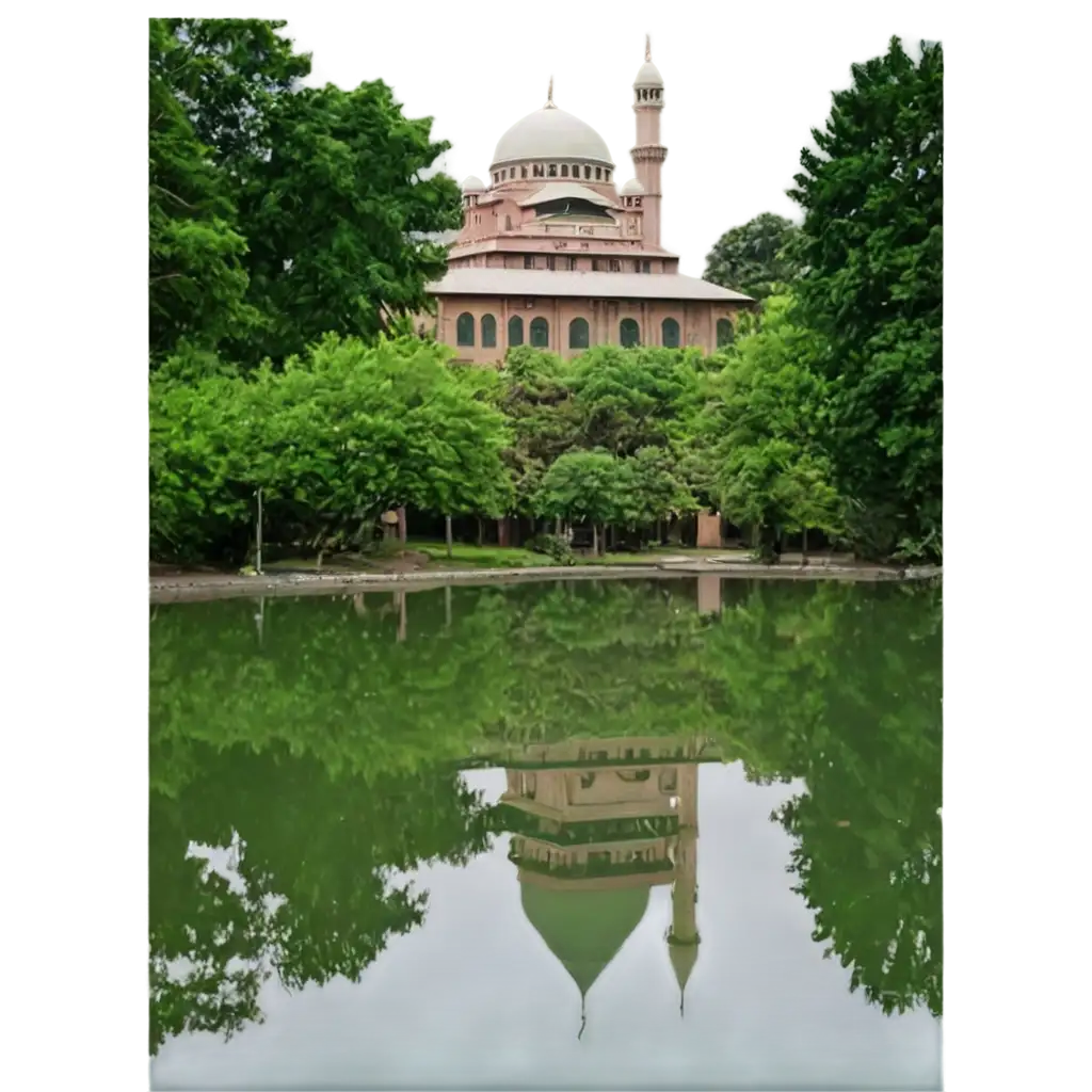 Mosque-in-Front-of-Pond-with-Green-Background-PNG-Image-High-Quality-and-Transparent-Format