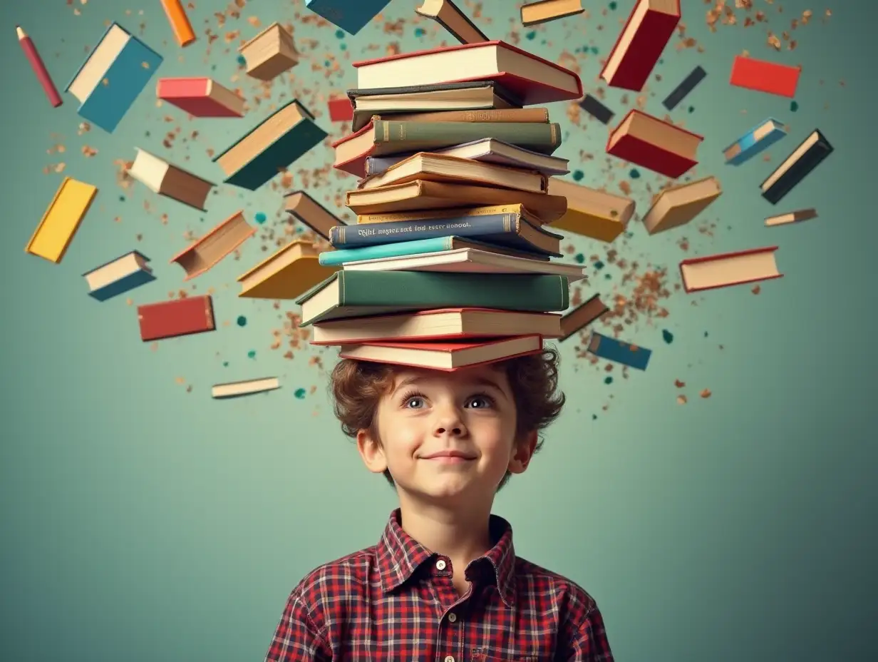 schoolboy,  many books fly around your head