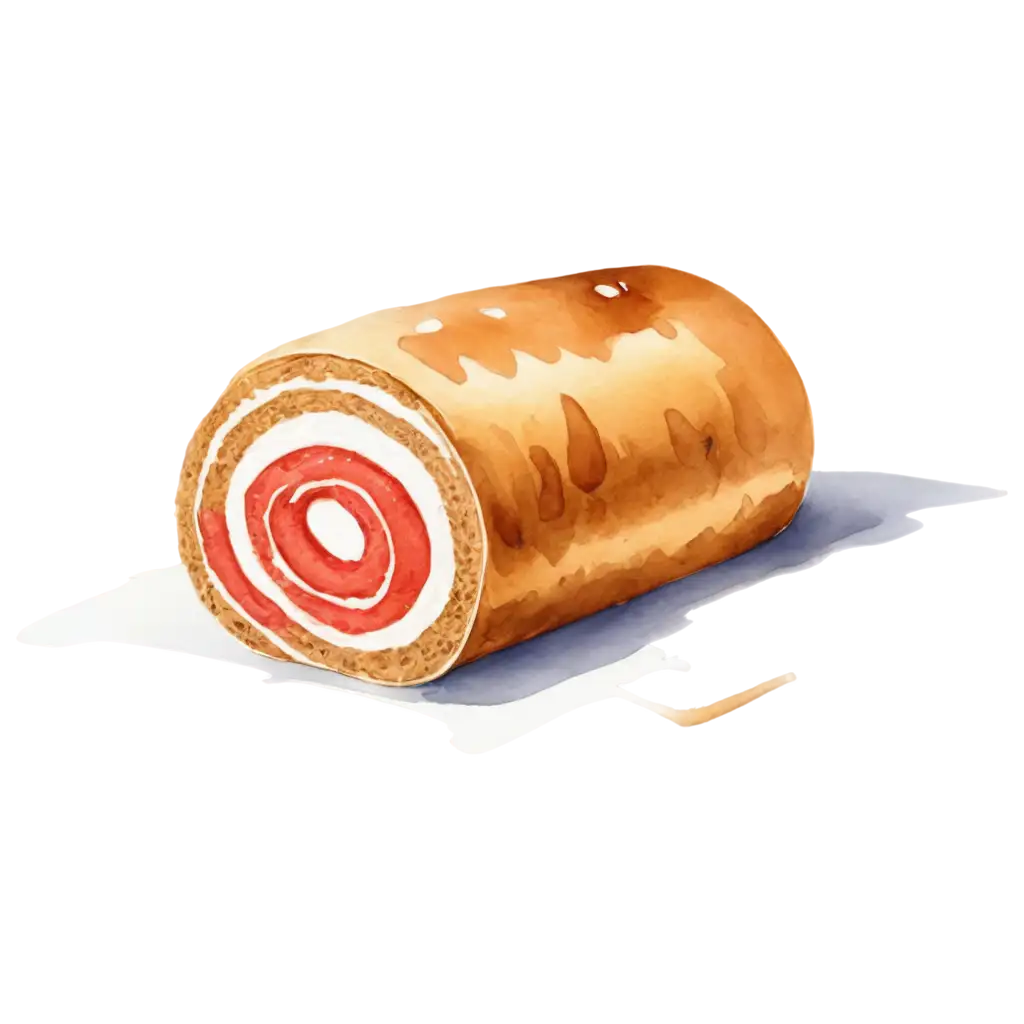 A simple hand-painted watercolor illustration of a Swiss Roll.