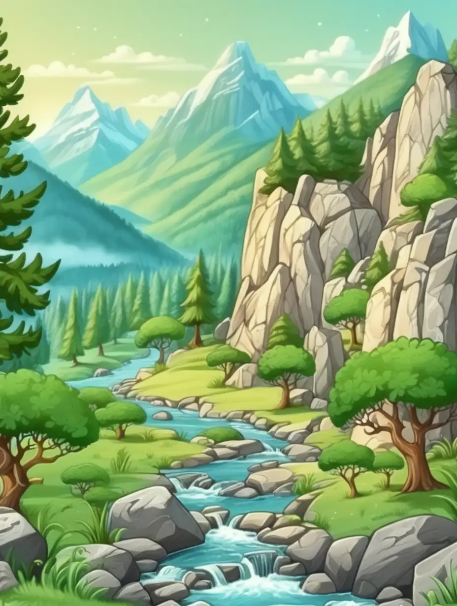 Ancient-Times-Nature-in-the-Mountains-Cartoon-Style