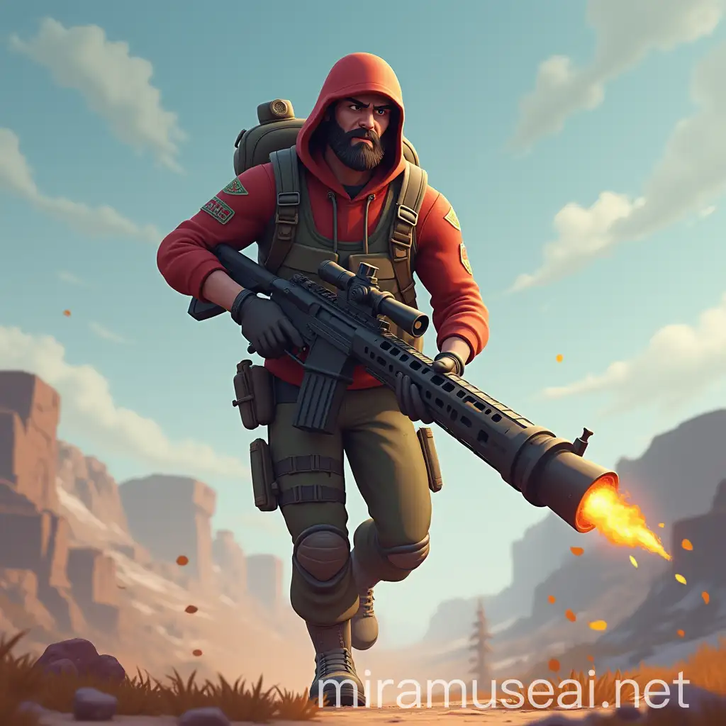 Fortnite Style Soldier Running with Bazooka and Fire