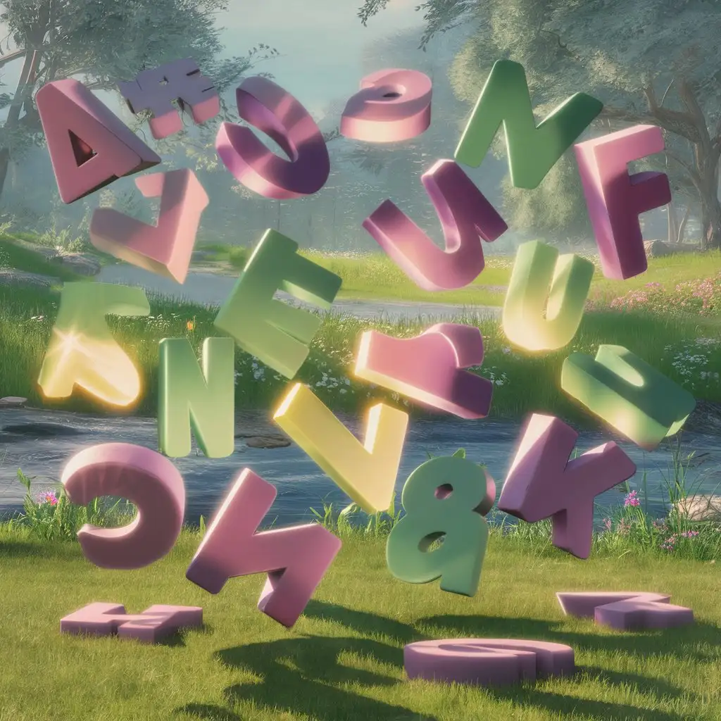 Colorful-Abstract-Letters-in-Natural-3D-Environment