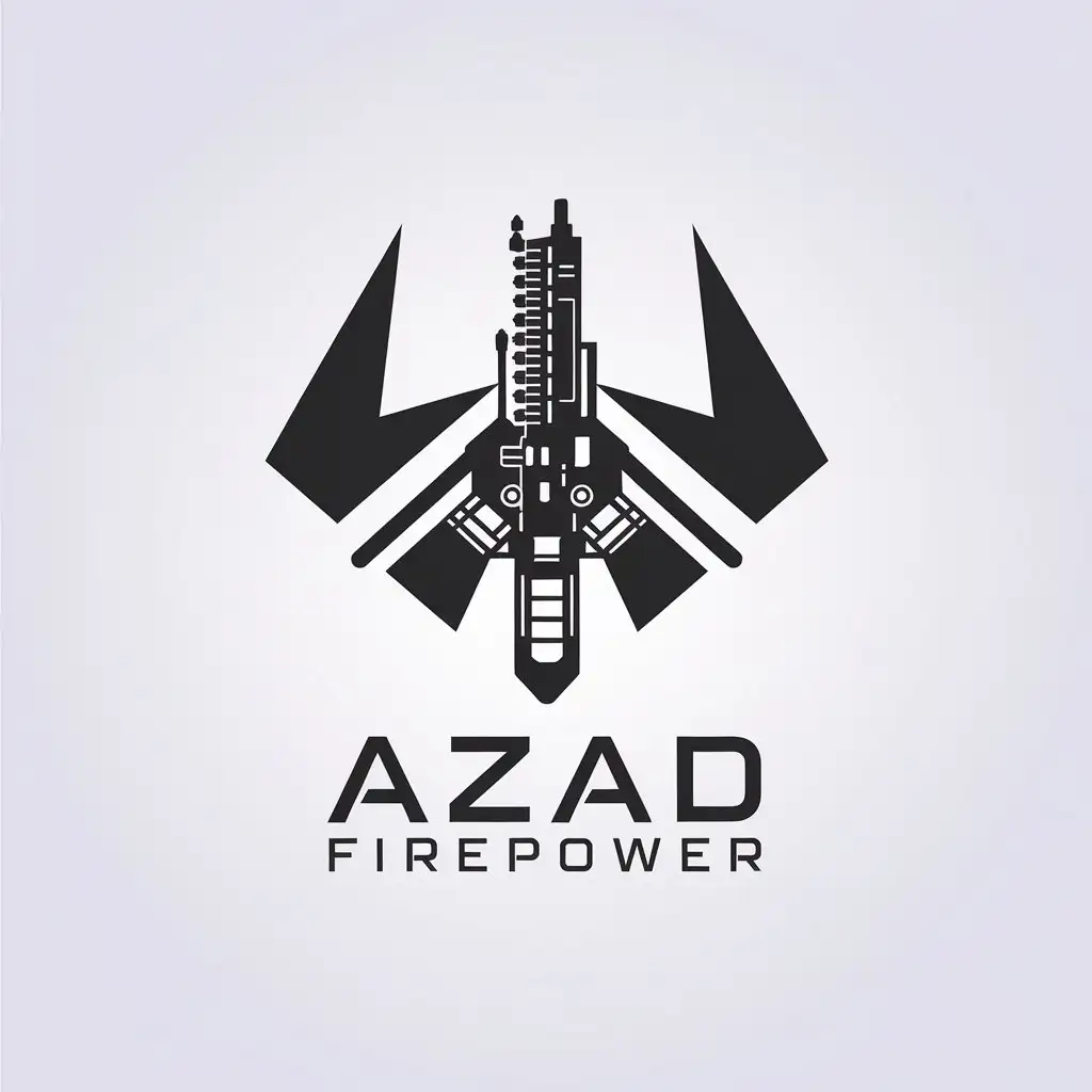 LOGO Design for Azad Firepower Modern Weapon Symbol with Minimalistic Style and Clear Background