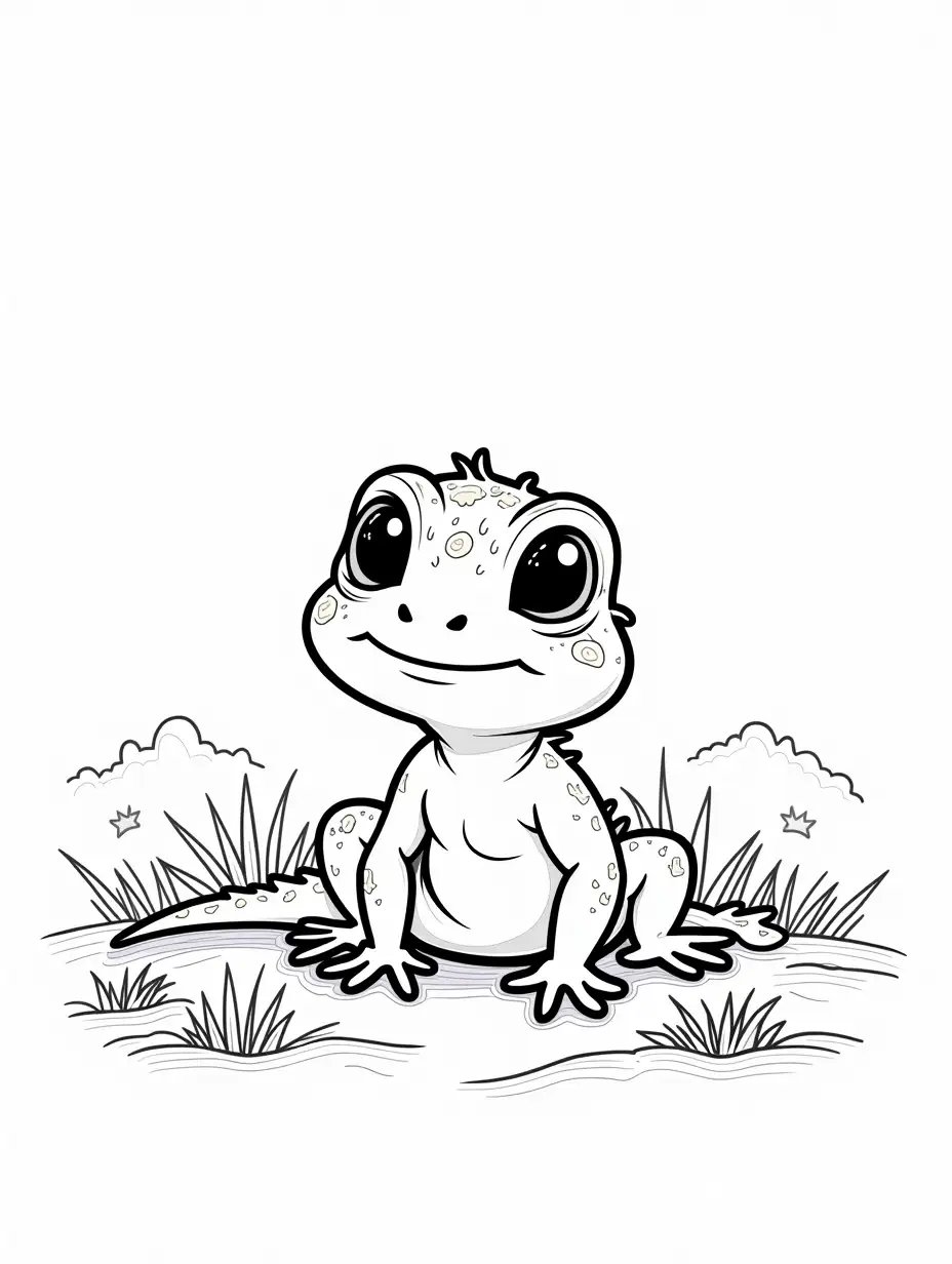 Cute-Baby-Lizard-in-the-Desert-with-a-Smile-Simple-Color-Book-Image