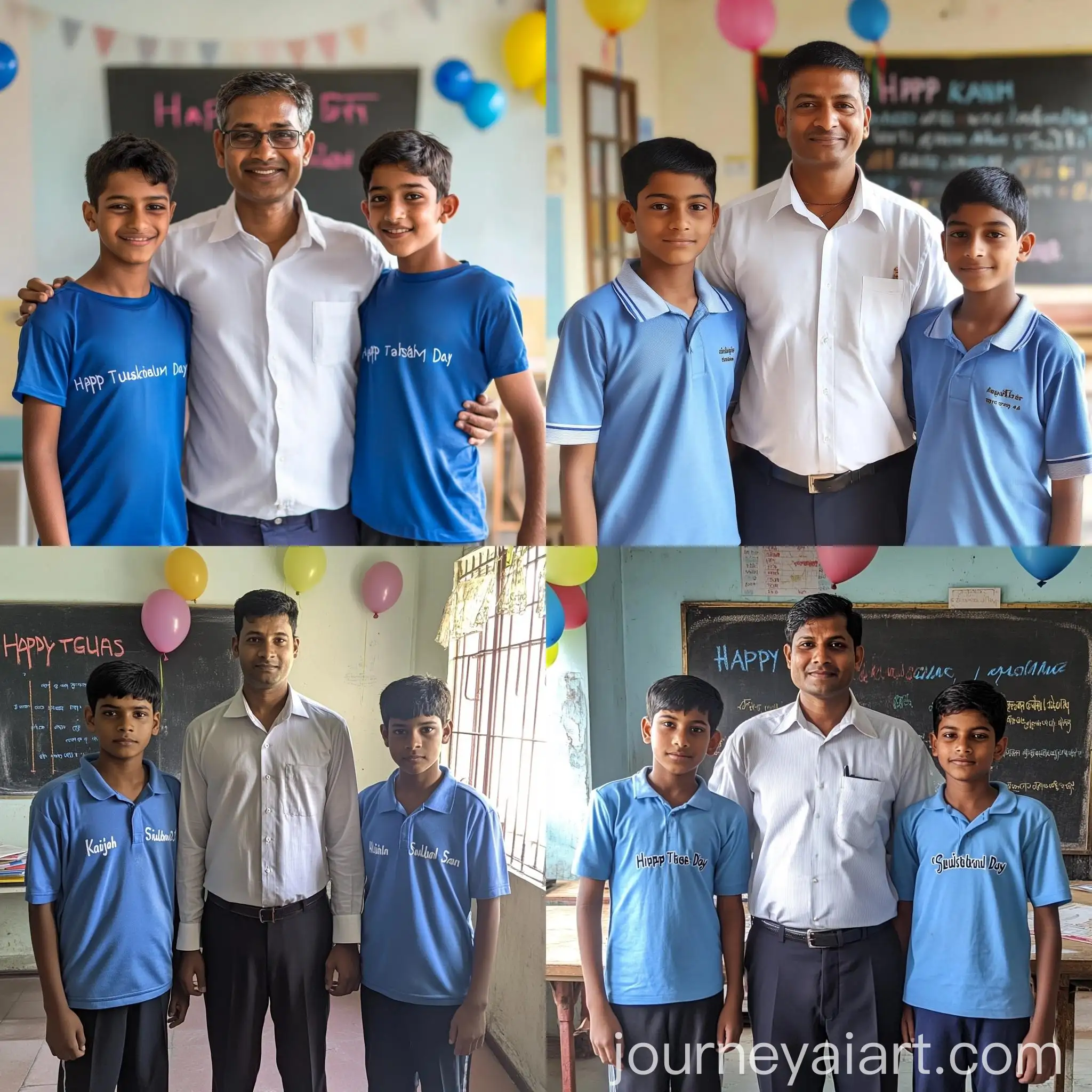 Teacher-and-Three-18YearOld-Students-Celebrating-Teachers-Day-in-Classroom