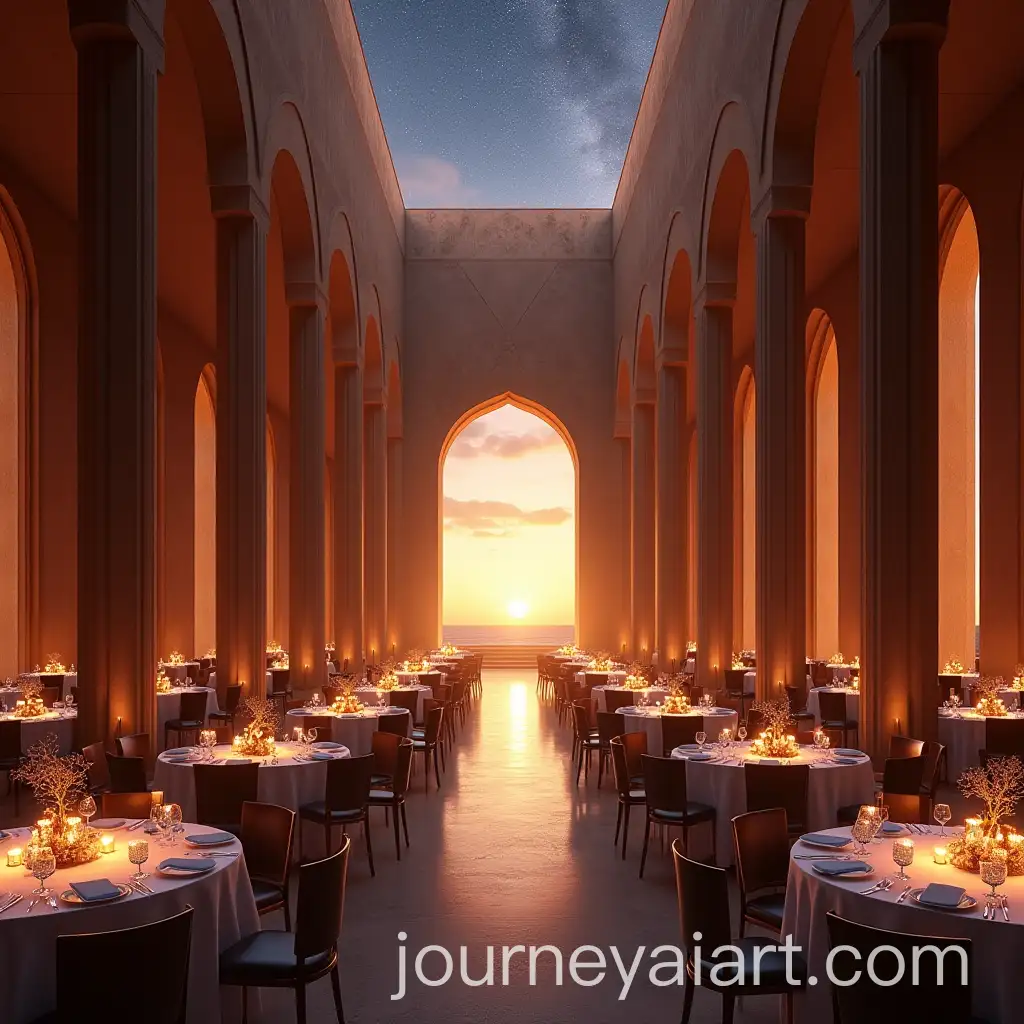 Celestial-Architecture-in-Evening-Sunset-at-a-Banquet-Hall