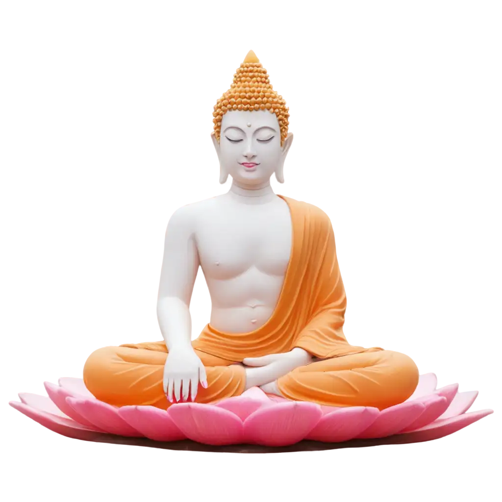 White-and-Orange-Buddha-Statue-PNG-Serene-Art-on-Pink-Lotus