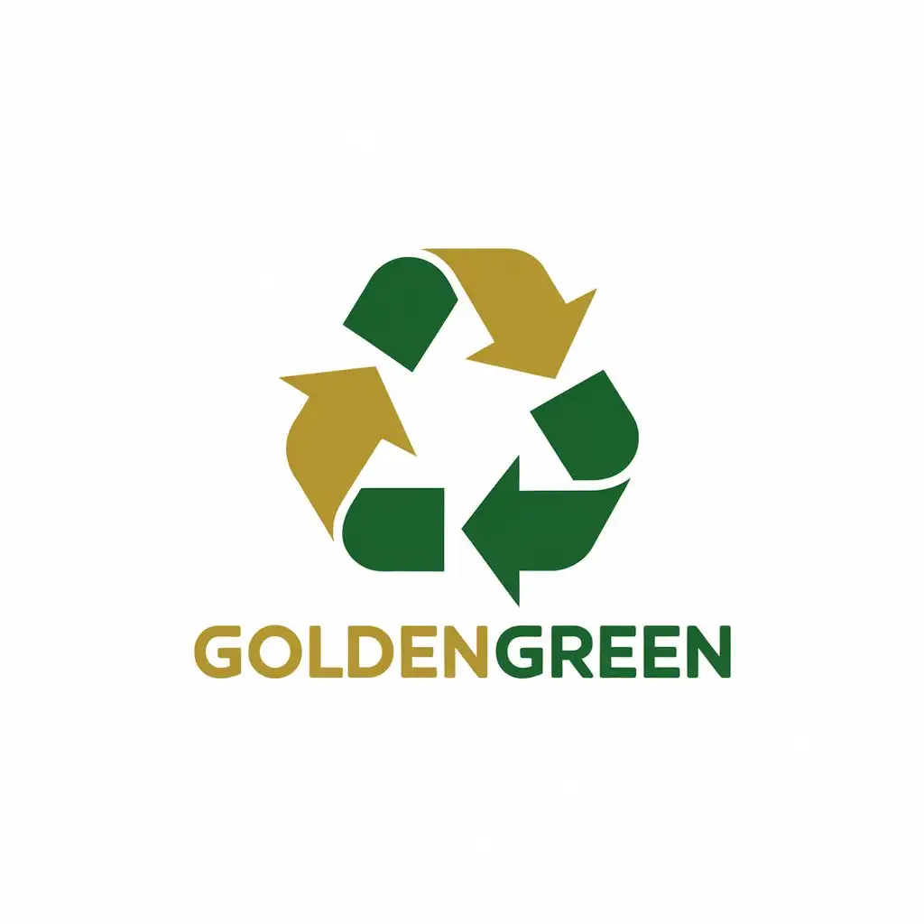 a vector logo design,with the text "GoldenGreen", main symbol:Recycling and Gold,Minimalistic,clear background