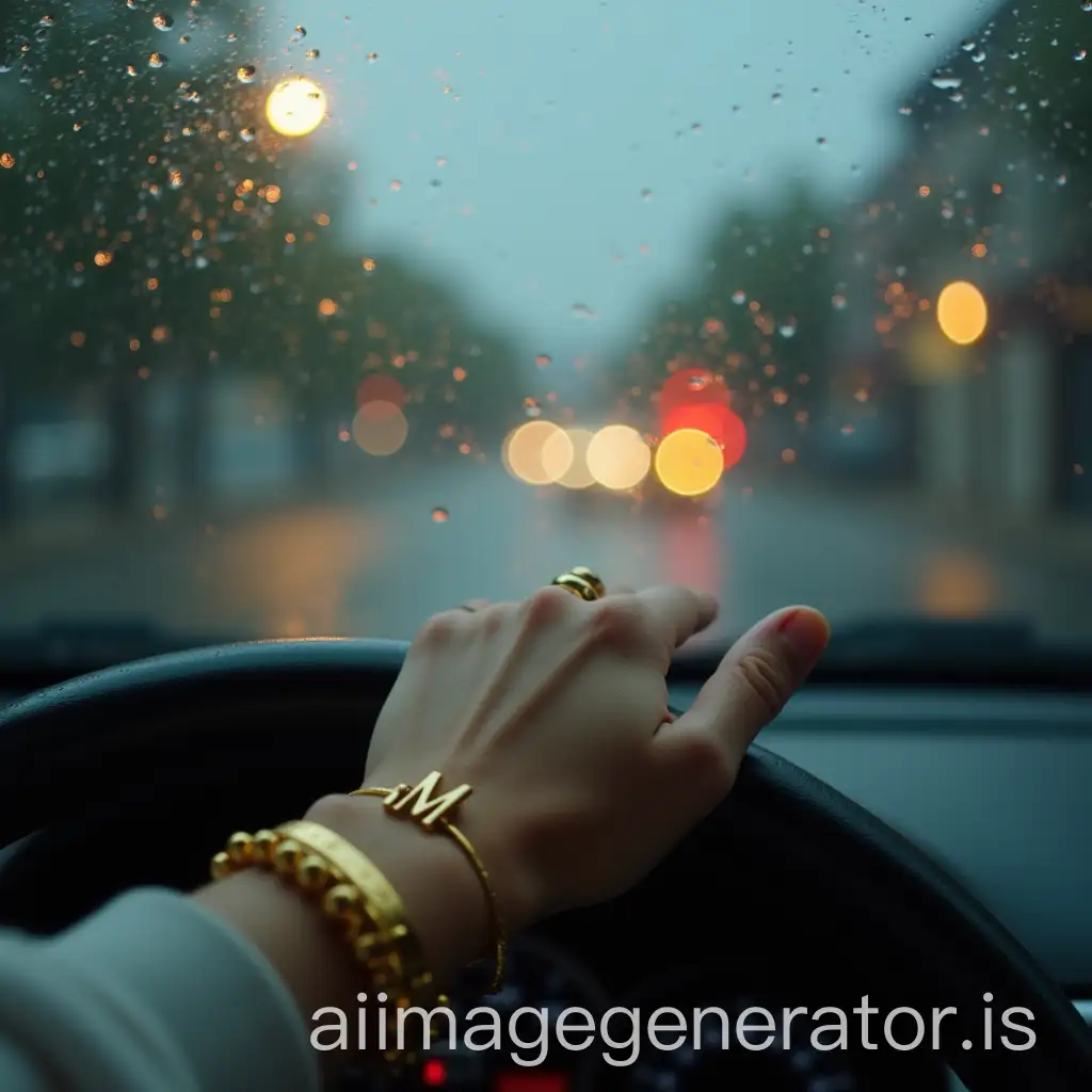 Girls-Hand-with-Gold-Bracelets-Inside-Car-During-Heavy-Rain