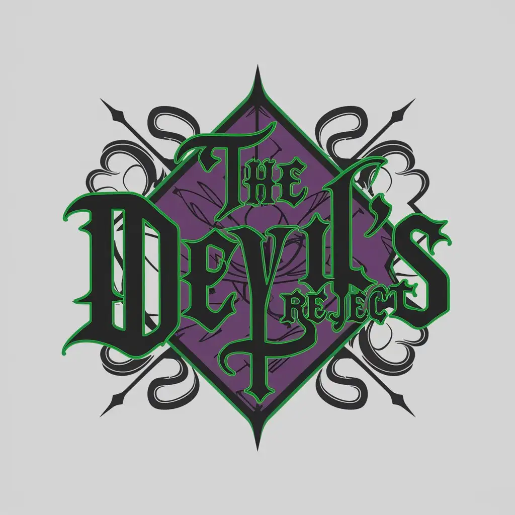 LOGO Design for The Devils Reject Gothic Purple Green with Complex Symbol on Clear Background