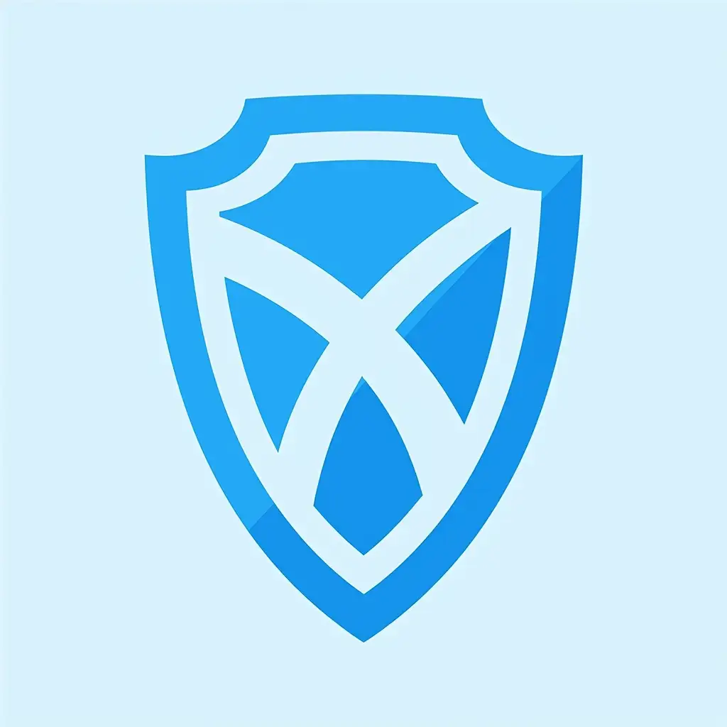 Blue and white shield logo