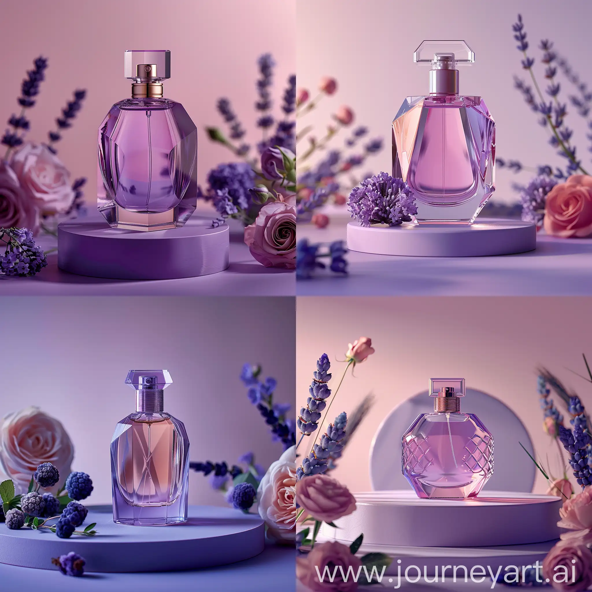 Hyperrealistic-Perfume-Photography-Purple-Polygon-Glass-Bottle-with-Light-Purple-Cap