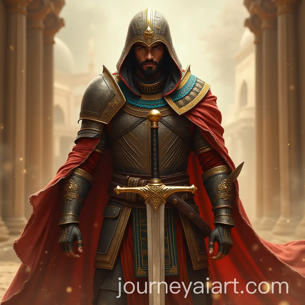 Egyptian-Fighter-in-Traditional-Armor-Holding-Shining-Sword