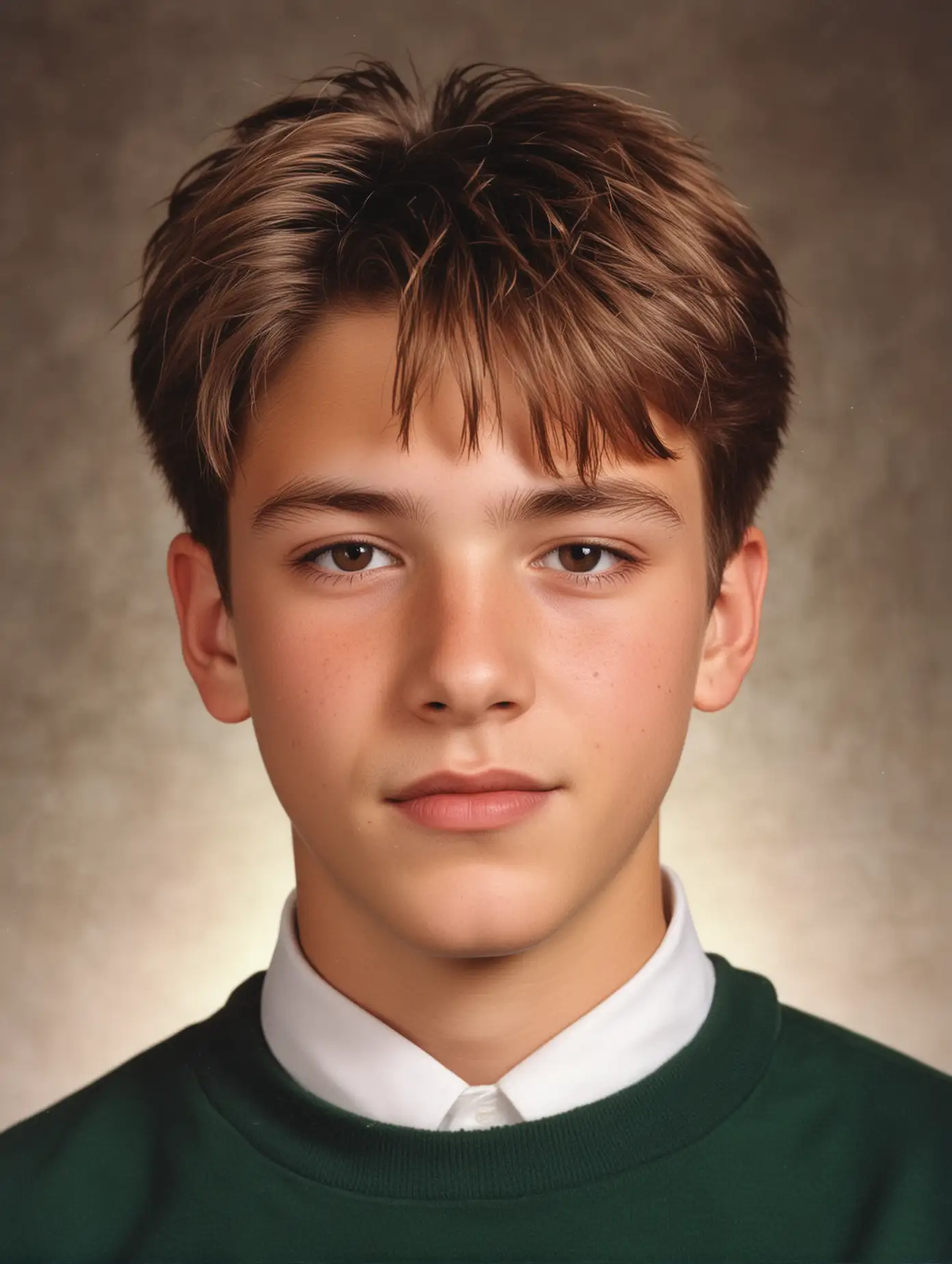 Teenage Boy with 90s Style Short Brown Combed Hair