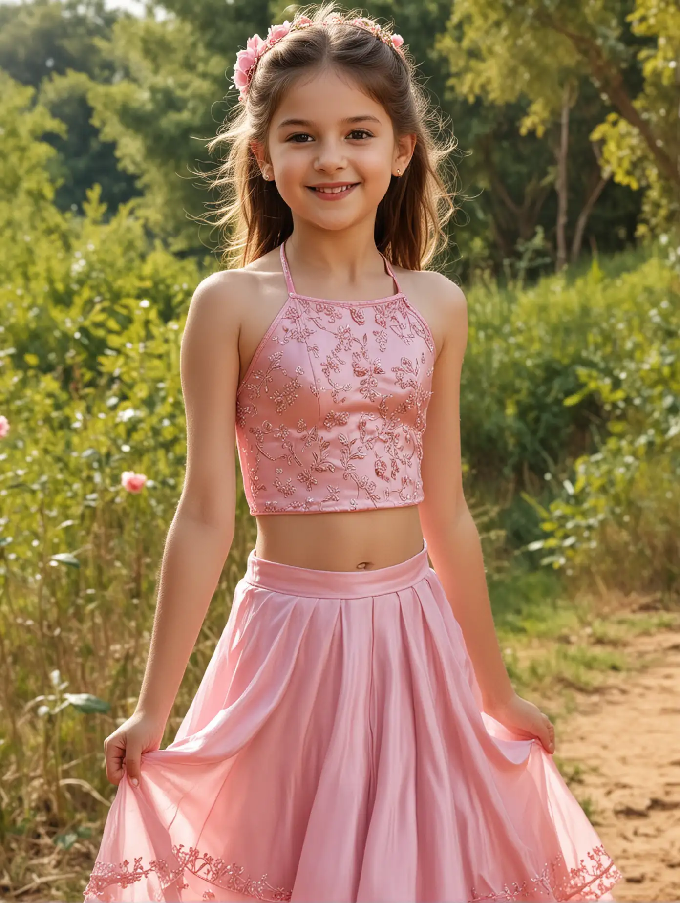 Gorgeous-11YearOld-Girl-in-Rose-Pink-Choli-and-Lehenga-in-Nature