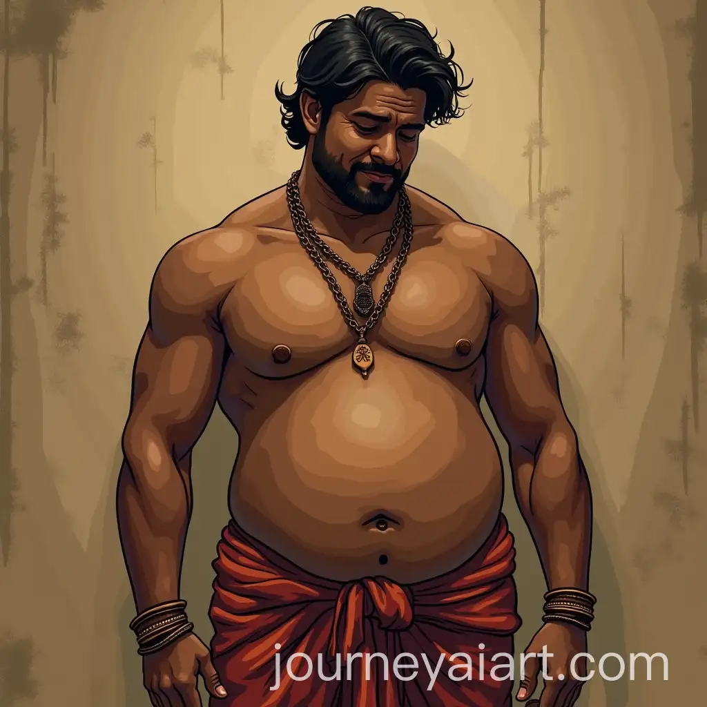 Portrait-of-a-DarkSkinned-Indian-Man-with-a-Big-Stomach