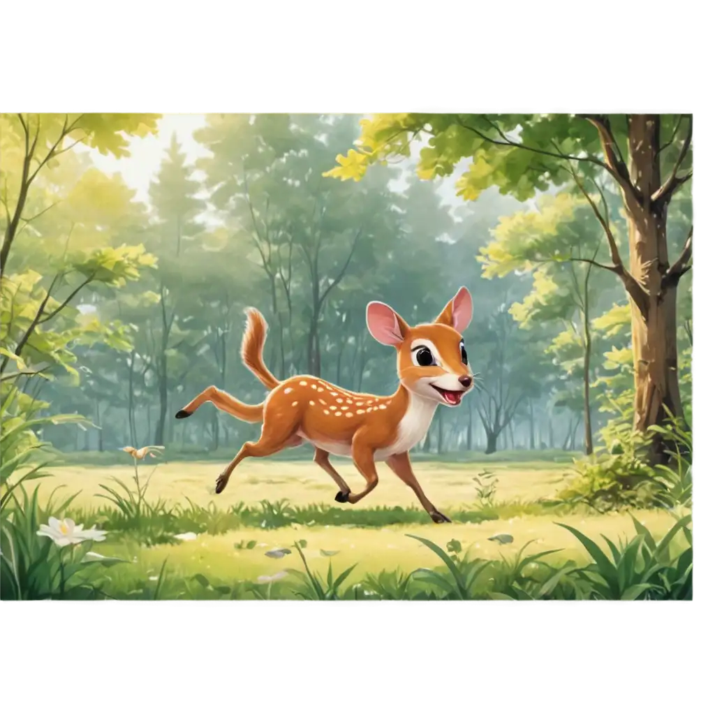 Joyful-Mouse-Deer-in-a-Lush-Forest-PNG-A-Whimsical-Storybook-Illustration