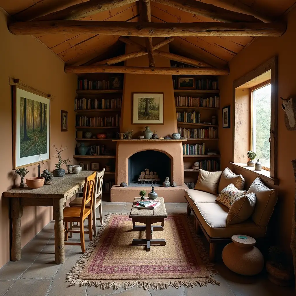 Cozy-Cabin-Interior-with-Rustic-Decor-and-Warm-Fireplace