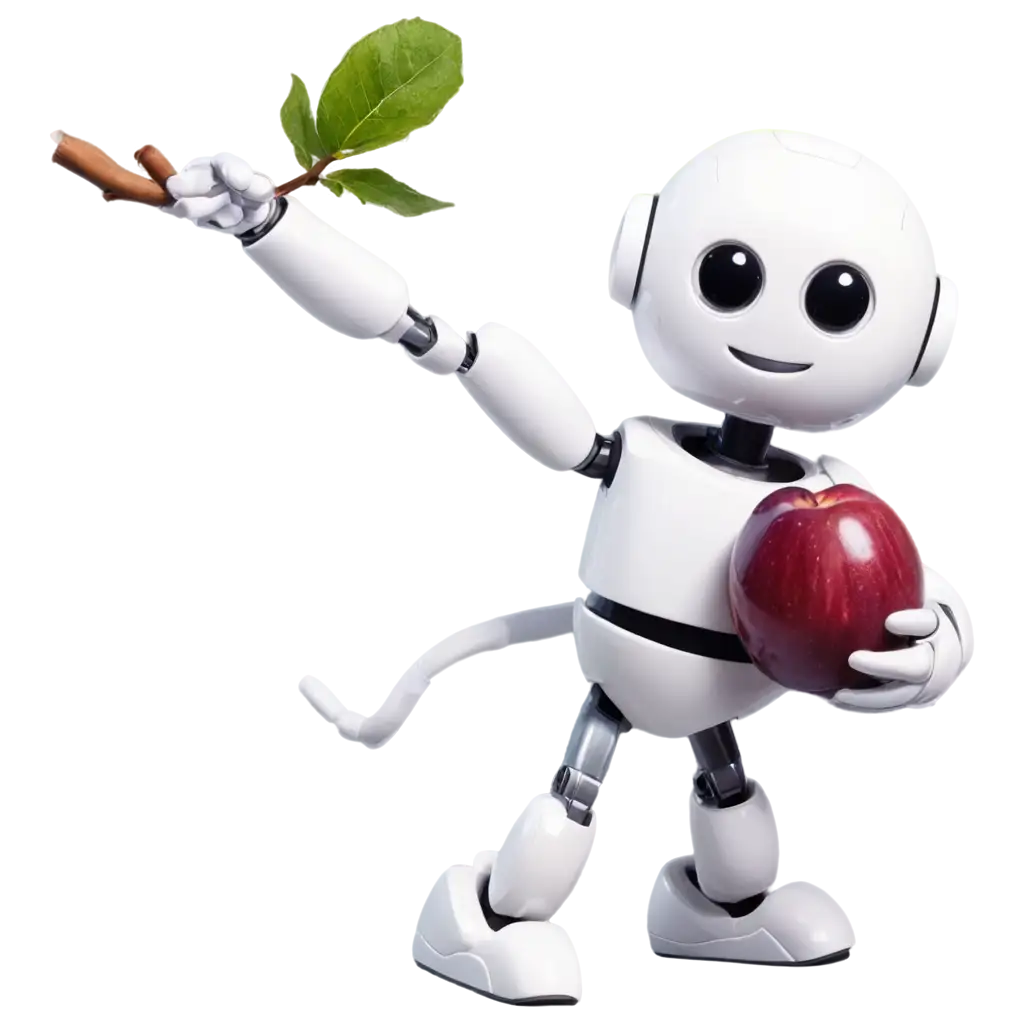 PNG-Image-of-a-White-Anthropomorphic-Robot-Holding-a-Plum-HighQuality-Digital-Artwork