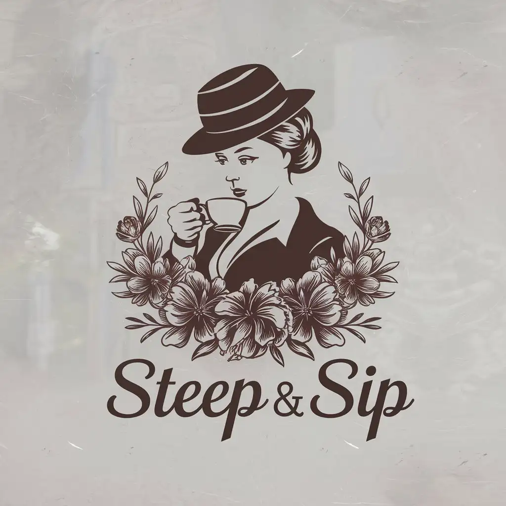 LOGO Design for Steep Sip Minimalistic English Woman Drinking Tea Theme