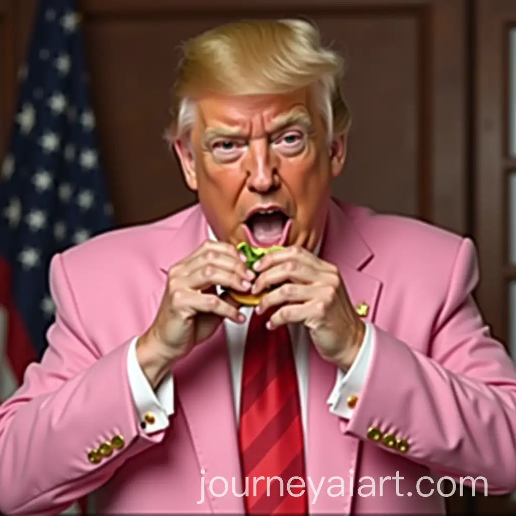 Donald-Trump-Eating-a-Sandwich-in-a-Pink-Suit