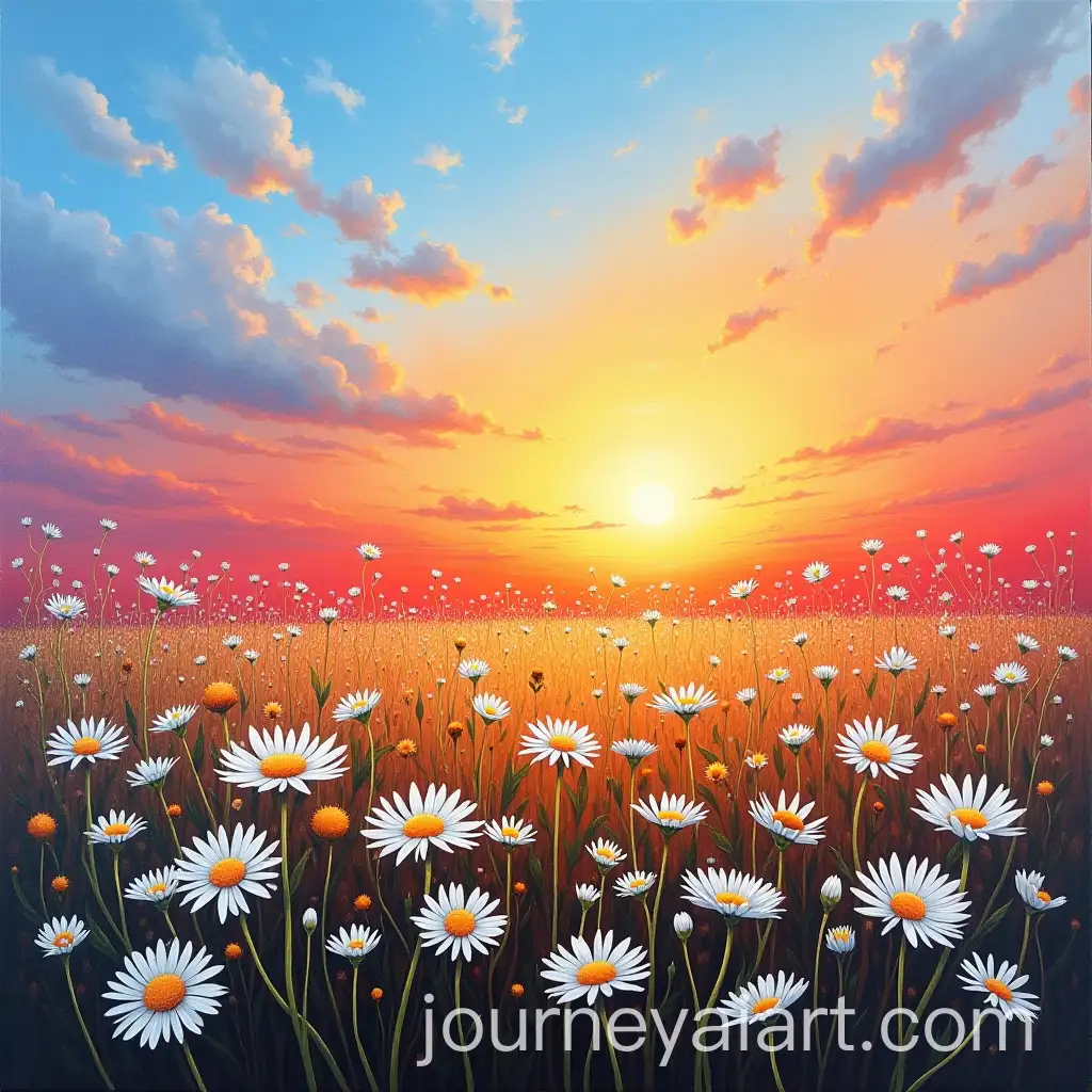 Sunset-Over-a-Field-of-Daisies-in-Russian-Tricolor-Oil-Painting