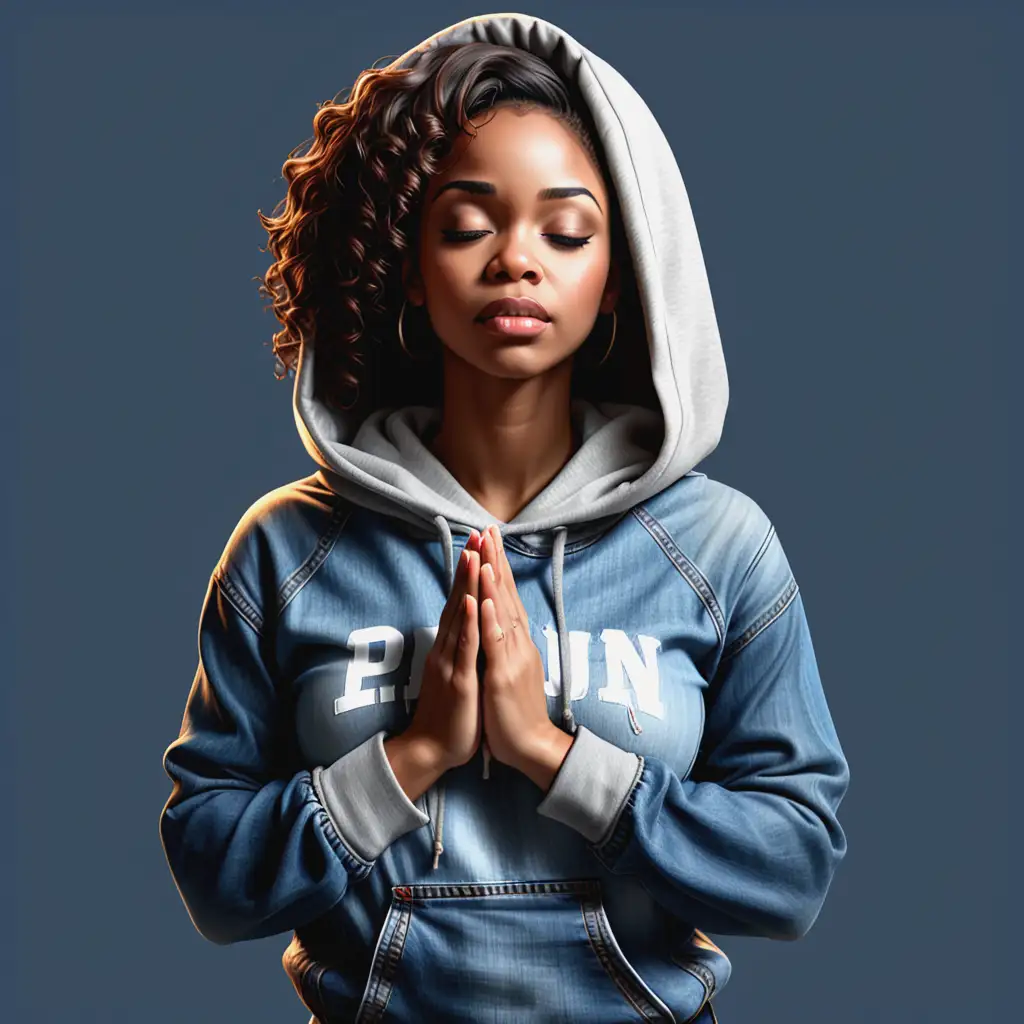 African American Woman Praying in Casual Attire