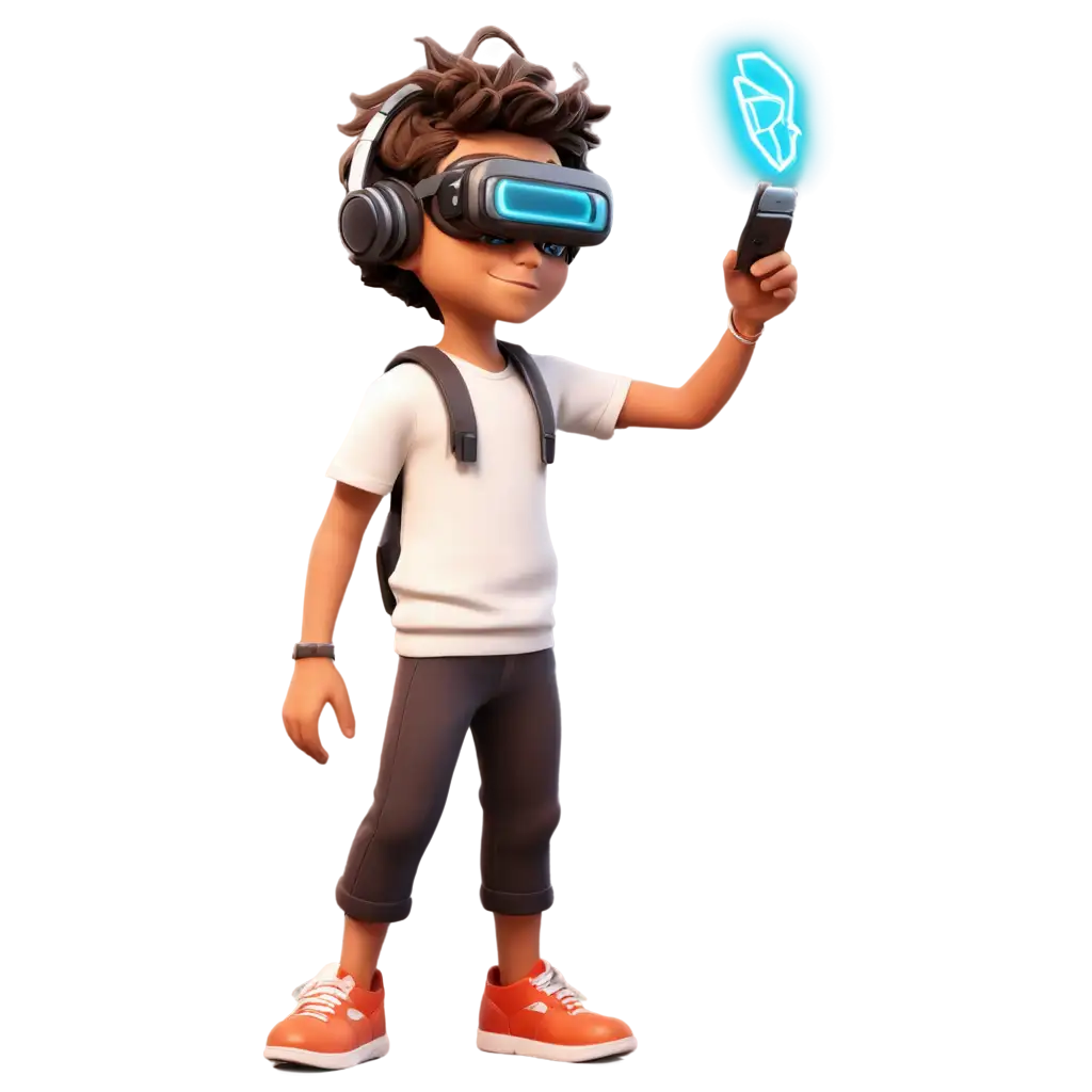 3D-Cartoon-Kid-Testing-Battery-of-a-VR-Device-PNG-Ideal-for-Digital-Art-and-Technology-Themes