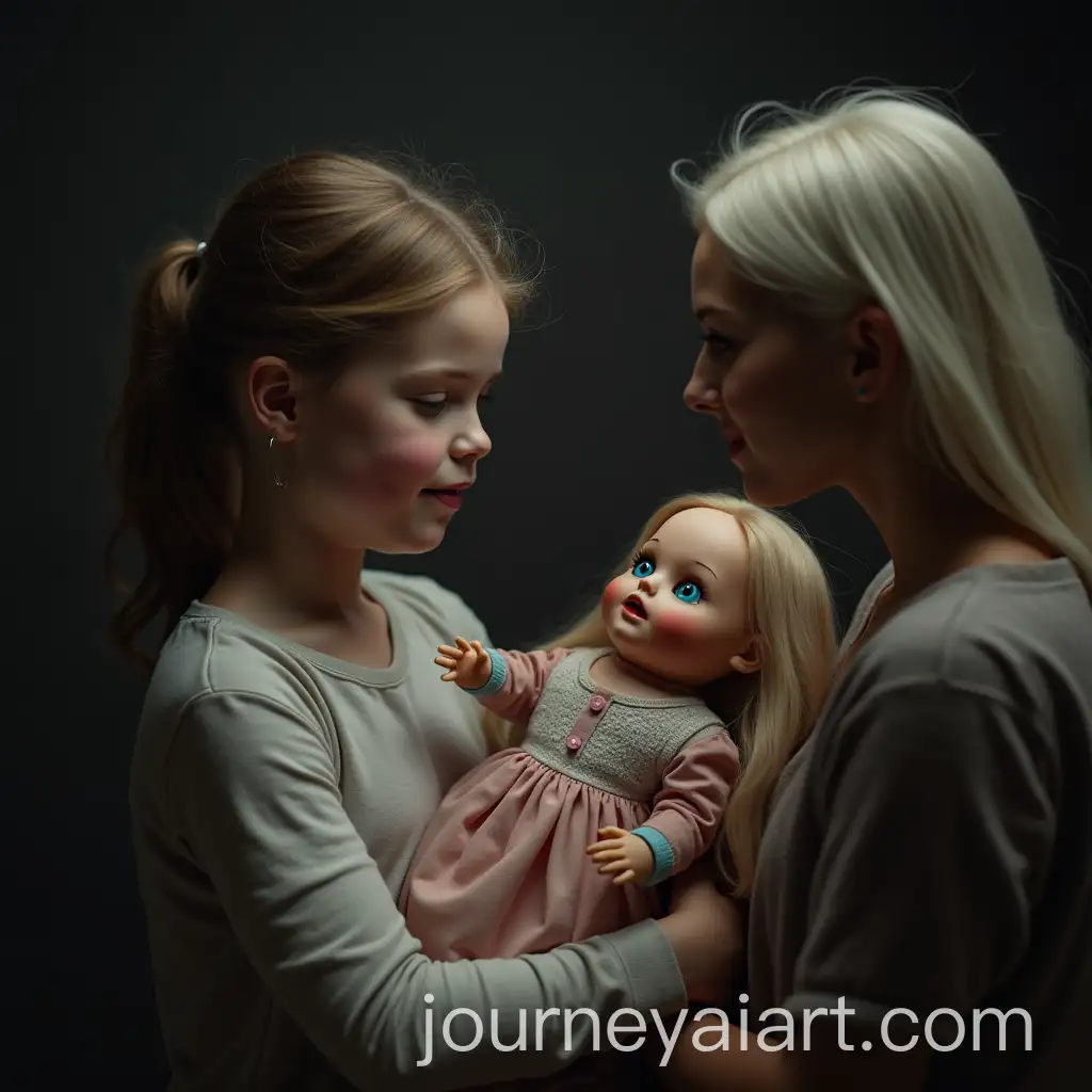 Girl-Holding-Scary-Doll-with-Striking-Blue-Eyes-Looking-at-Her-Mother