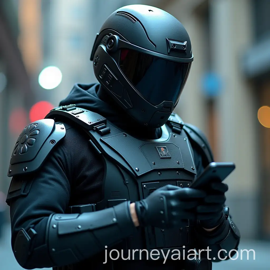 Digital-Soldier-in-Full-Body-Armour-Using-Mobile-Phone-Attached-to-Chest