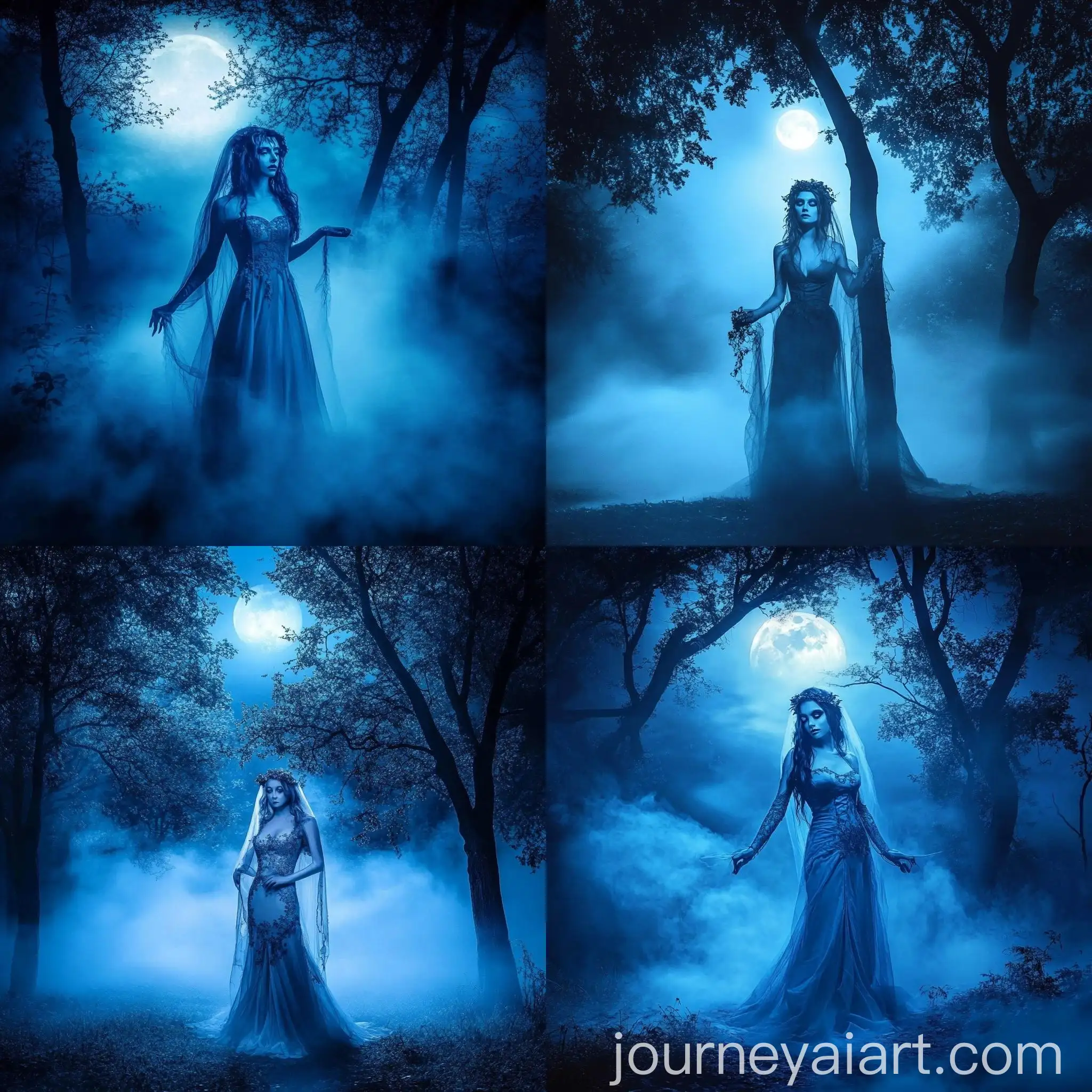 Enchanted-Blue-Foggy-Forest-with-Moonlight-and-Trees