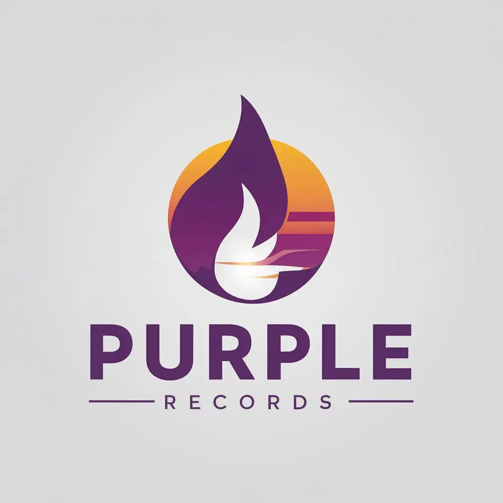 a vector logo design,with the text "Purple", main symbol:Records, flame, gradient color, sunrise, film, movie,Minimalistic,be used in Entertainment industry,clear background