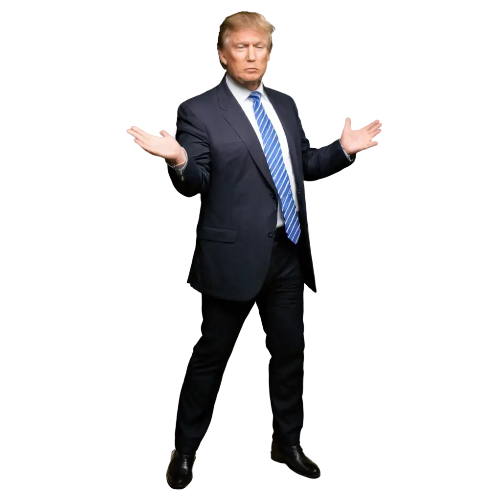 Donald-Trump-Funny-Pose-PNG-Image-in-Black-and-White-Suit-on-White-Background