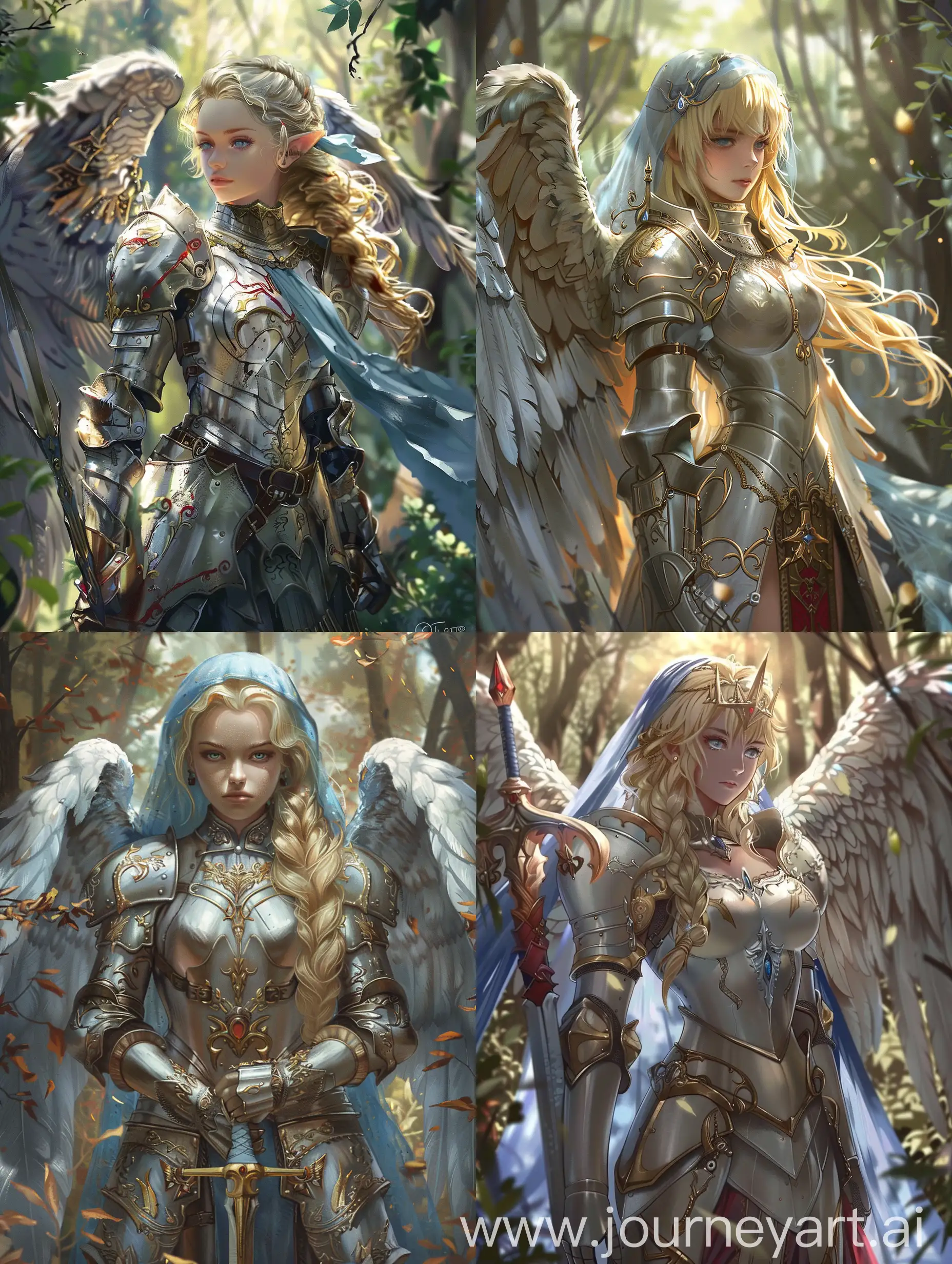 Fantasy-Girl-in-Silver-Armor-with-Angel-Wings-and-Forest-Background