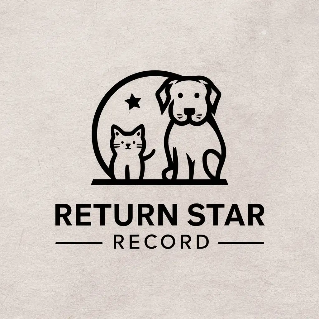 a vector logo design,with the text "Return star record", main symbol:cat, dog,Moderate,be used in funeral industry,clear background