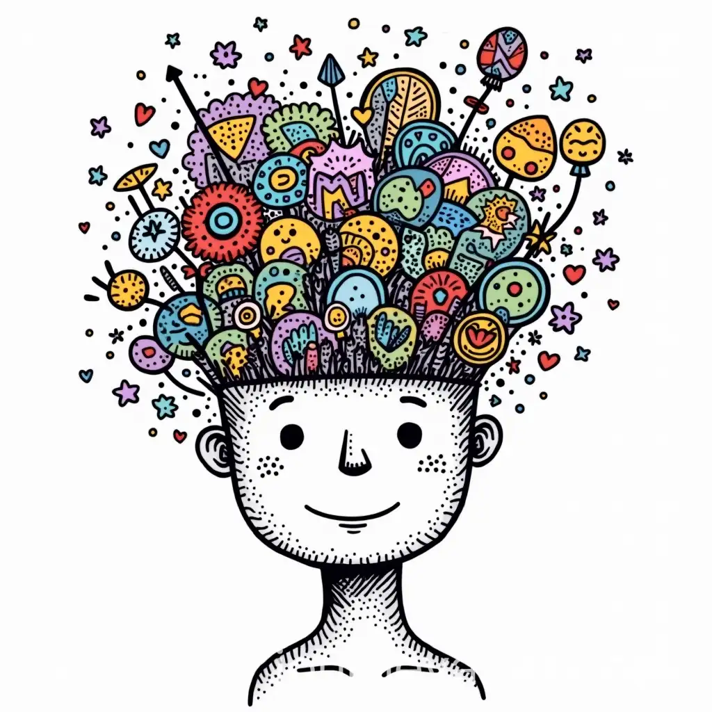 Black-and-White-Portrait-with-Colorful-Doodles-in-Hair