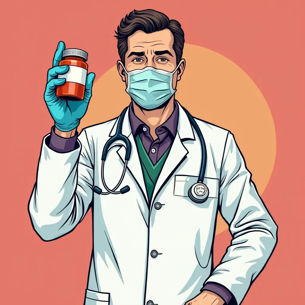 endocrinologist doctor holds medicine in pop art style