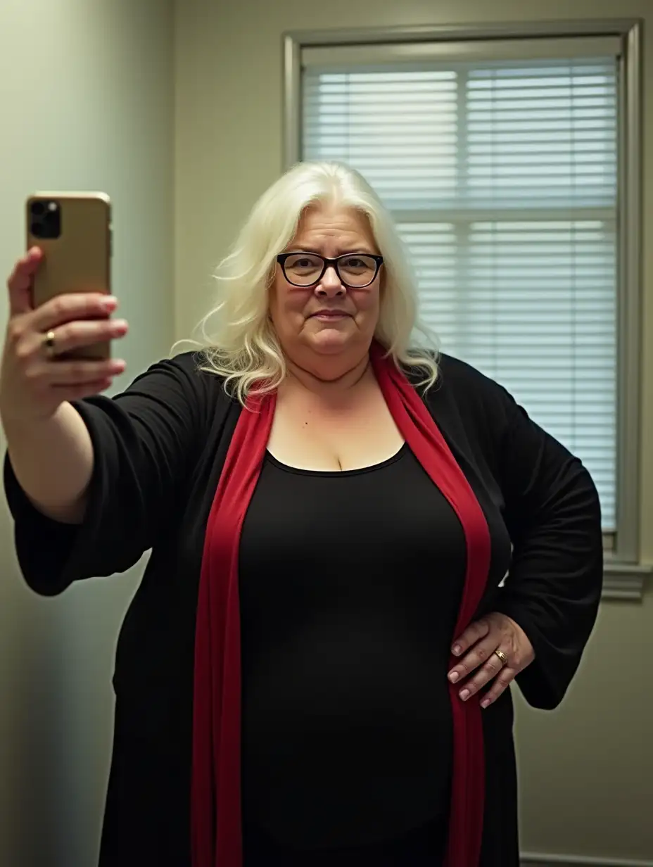 Obese-70YearOld-Woman-Taking-FullBody-Mirror-Selfie-in-Bright-Fitting-Room