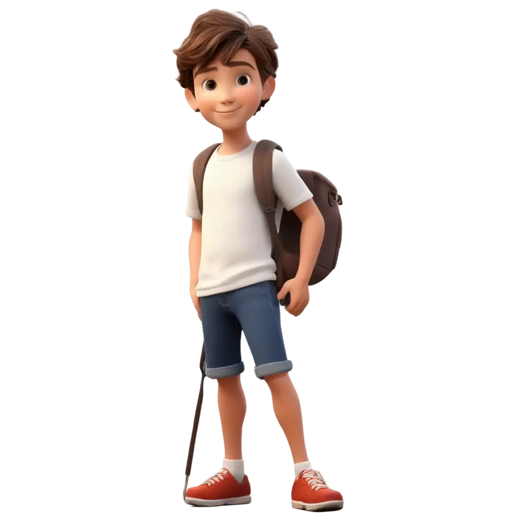 little boy, about 10 years old. with brown hair brown eyes cartoon full body including legs