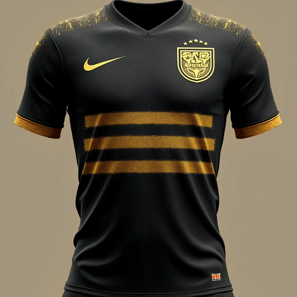 a football jersey, three thin glittering golden color strips infront, a legendary logo written OSB FOOTBALL TEAM , on  left side of the chest