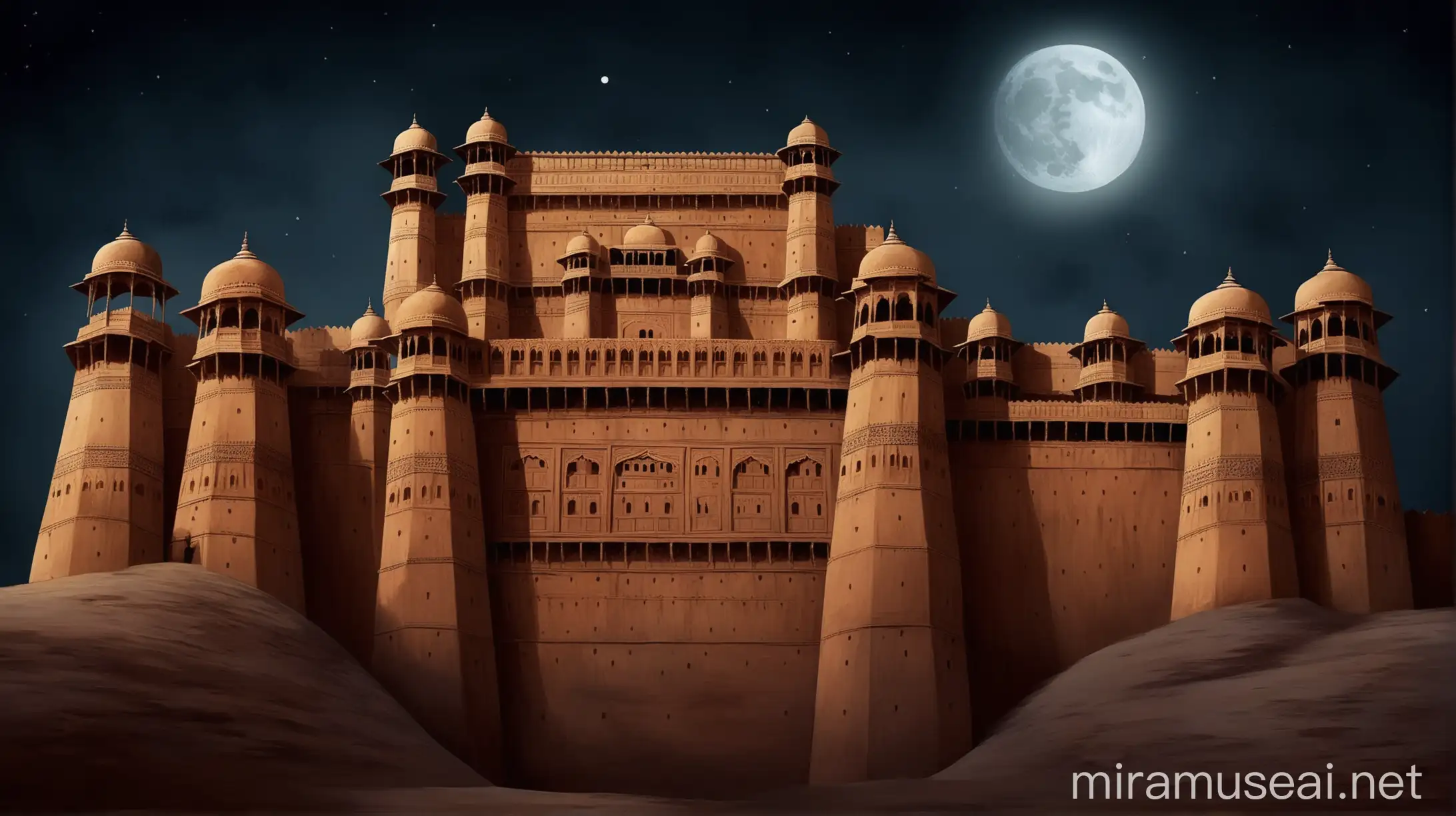 Moonlit Rajasthani Fort with Haunting Shadows