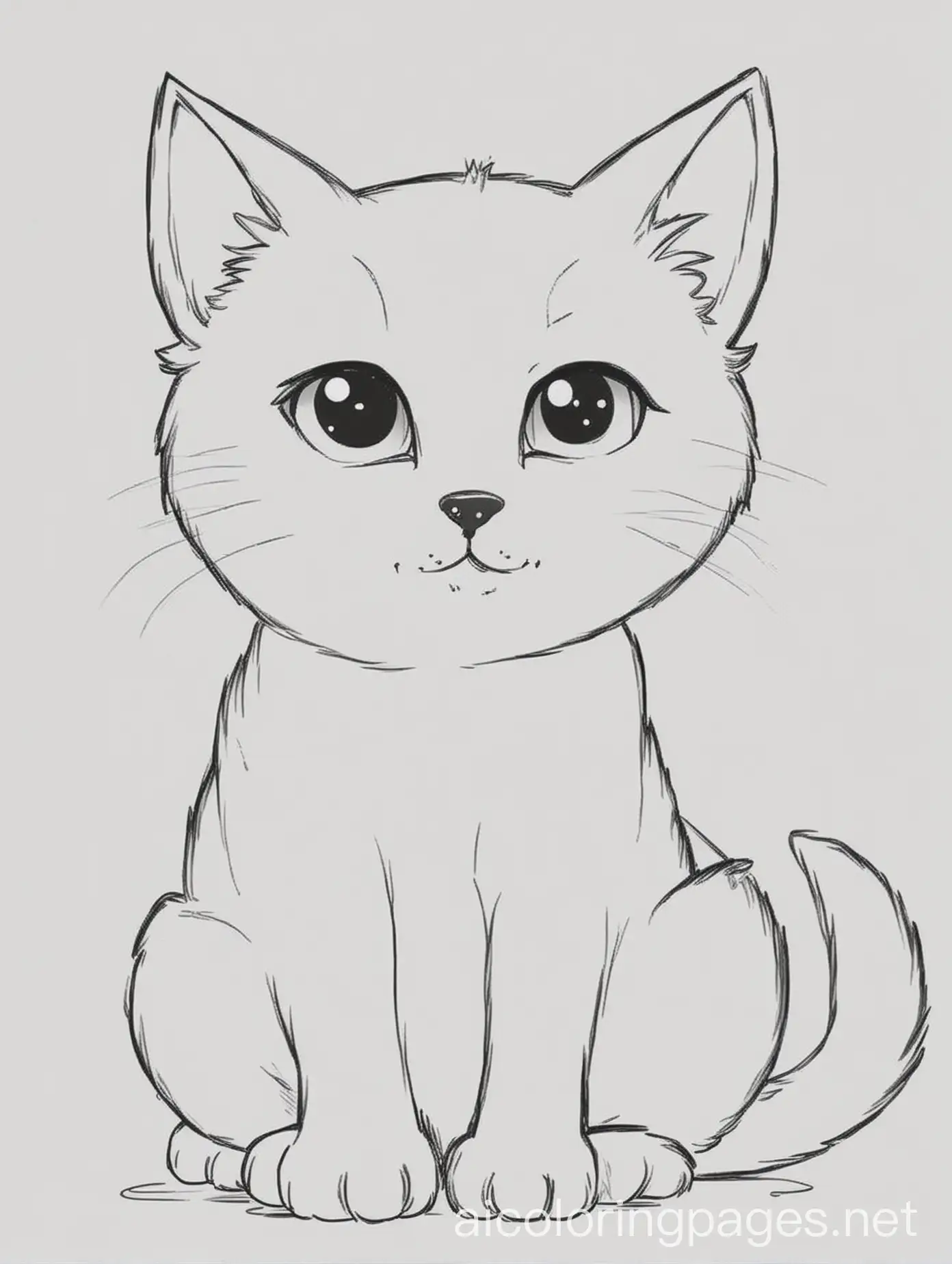 Childrens-Coloring-Page-Simple-Black-and-White-Cat-Illustration