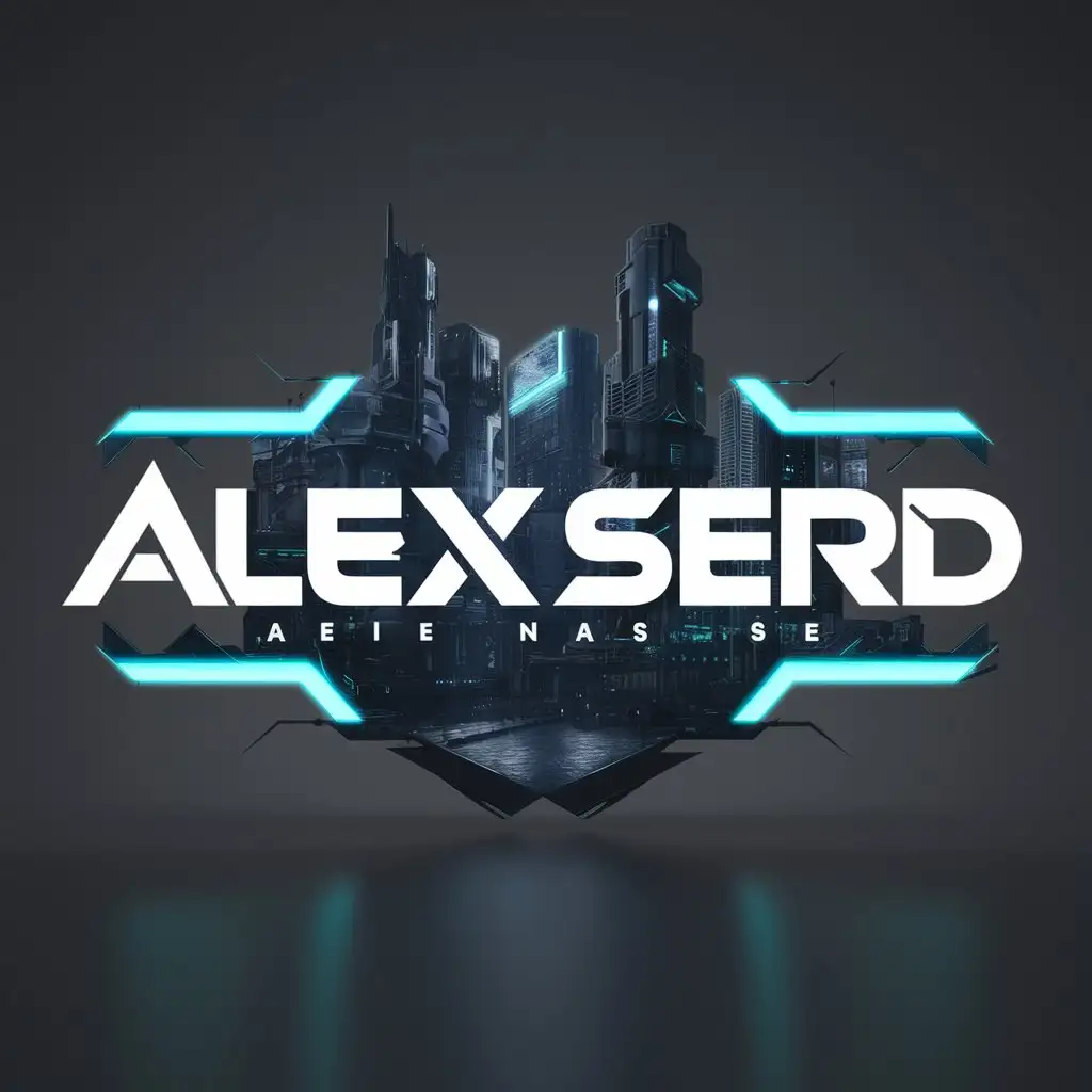 a logo design,with the text "Alexserd", main symbol:"Alexserd", cyberpunk city ,Moderate,be used in Games industry,clear background