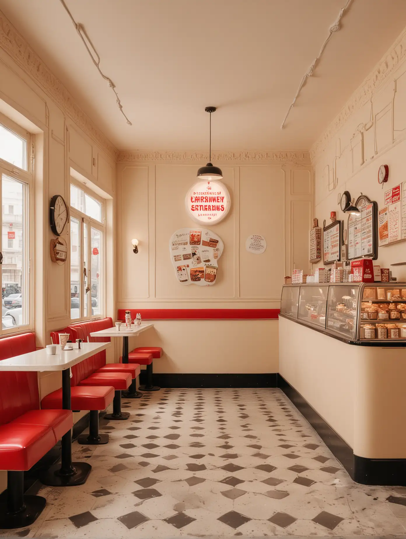 Interior Ice Cream Shop with Wes Anderson Style Decor